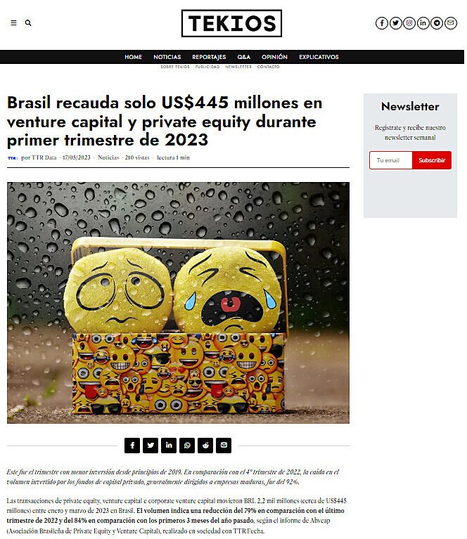 Brasil recauda solo US$445 millones en venture capital y private equity durante primer trimestre de 2023